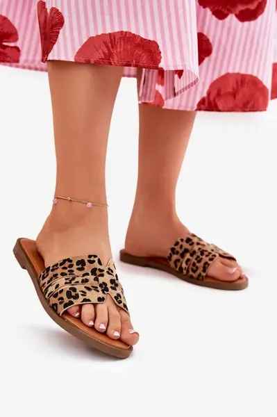 Boto Dámské Pantofle Na Plochém Podpatku S Výřezy Panterka Hnědé Teterre