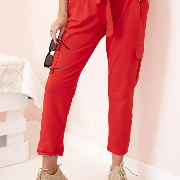 Kesi Dámské cargo kalhoty s vysokým pasem červený