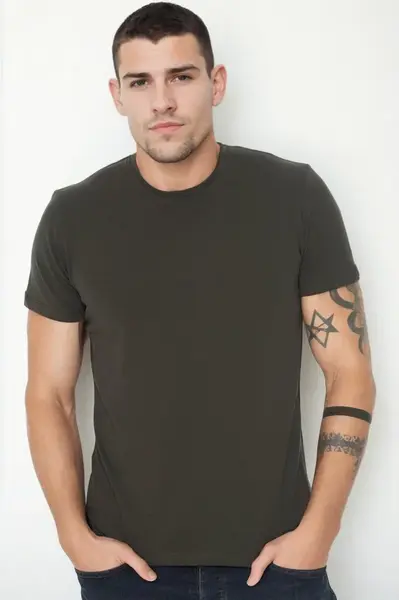 T9569 DEWBERRY BICYCLE COLLAR MEN'S T-SHIRT-KHAKI