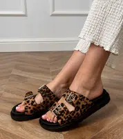 marka niezdefiniowana Leopard print slides with buckles on straps Klinet