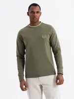 Ombre Men's cotton longsleeve with U neckline with stripes and embroidery - olive