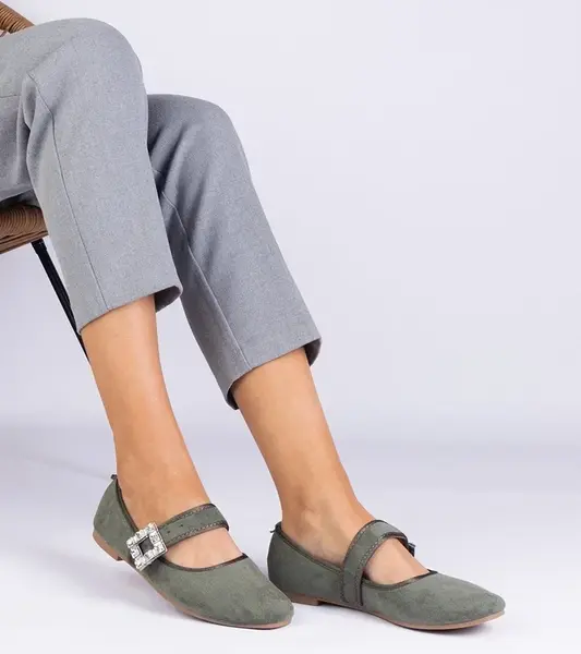 Gemre Green ballerinas adorned with a buckle with Demetra crystals