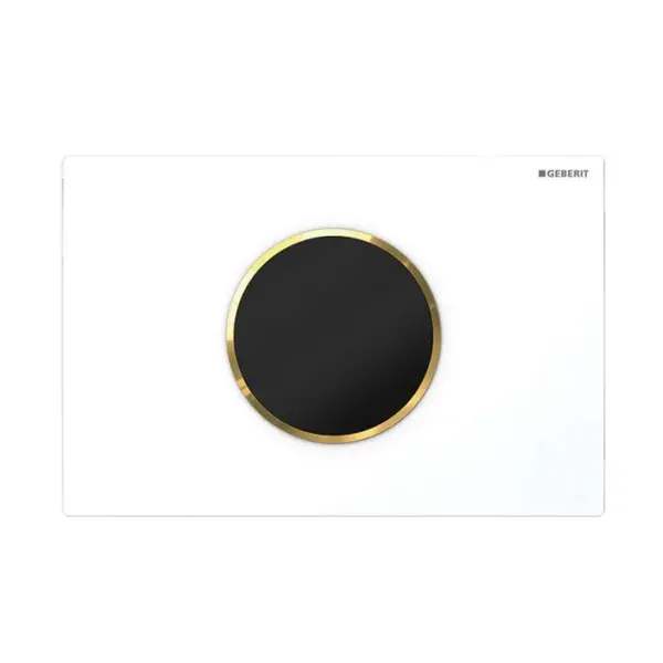 Geberit Sigma10 - Elektronické ovládání splachování, bateriové napájení, bílá/zlatá 115.908.KK.6