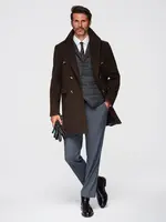 Ombre Men's double-breasted coat with decorative buttons - dark brown