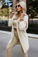 629-1 Comfortable oversized cardigan with a hood and a stylish patch - beige