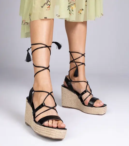 Gemre Black wedge espadrille sandals Klea