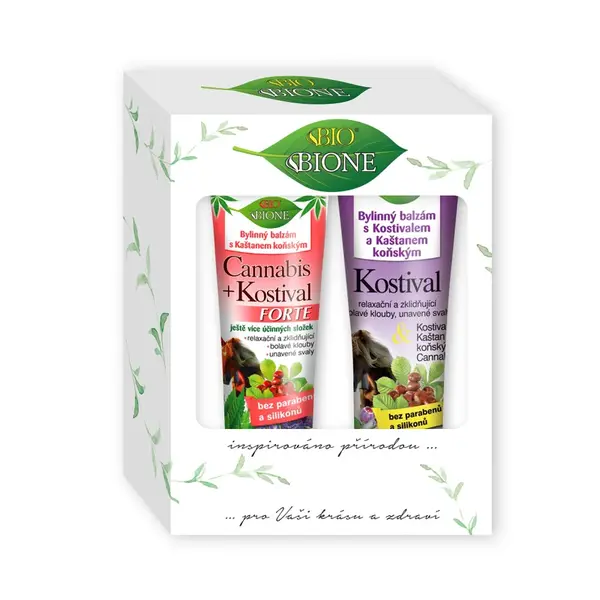 BIO BIONE Cannabis - bylinný balzám Kostival Forte + Kostival dárková kazeta 2 ks