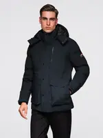 Ombre Men's winter jacket with detachable hood in waterproof material - black