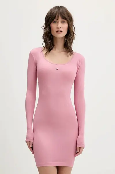 Šaty Tommy Jeans růžová barva, mini, přiléhavé, DW0DW21508
