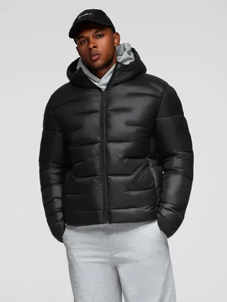 Ombre Men's quilted puffer jacket with hood - black