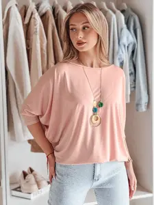 Halenka oversize s wisiorkem, pudrový růž