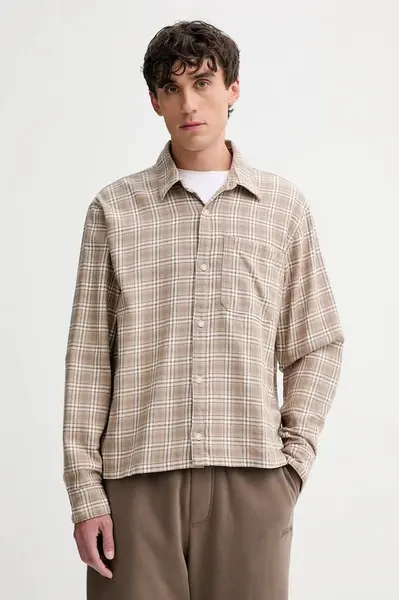 Bavlněná košile Hollister Co. pánská, béžová barva, relaxed, s klasickým límcem, KI325-5197-418