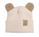 Baby Nellys Dvouvrstvá žebrovaná čepička s oušky boucle medvídek - béžová