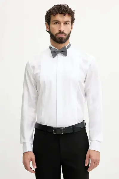 Bavlněná košile BOSS pánská, bílá barva, slim, 50550662