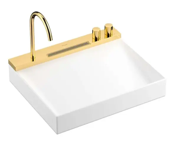 Hansgrohe Avalegra - Umývadlo 58x48 cm, s termostatickou batériou a spŕškou, 2 prúdy, bez prepadu, leštený vzhľad zlata 22472990