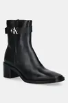 Kožené členkové topánky Calvin Klein BLOCK HEEL BOOT W/ METAL LOGO