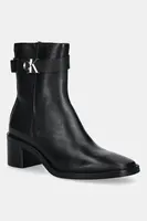 Kožené členkové topánky Calvin Klein BLOCK HEEL BOOT W/ METAL LOGO