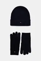 Čepice a rukavice s příměsí kašmíru Tommy Hilfiger 2-pack tmavomodrá barva, AM0AM13806