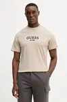 Bavlněné tričko Guess pánské, béžová barva, s potiskem, M5BI05 I3Z14