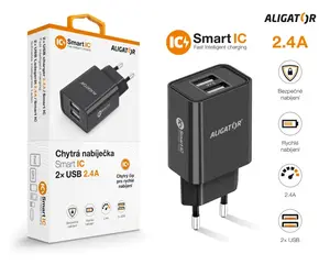 Chytrá síťová nabíječka ALIGATOR 2.4A, 2xUSB, smart IC, černá
