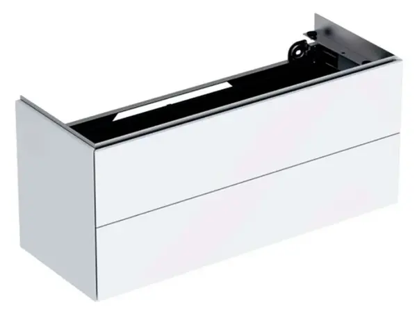 Geberit ONE - Umývadlová skrinka, 105x47x40 cm, 2 zásuvky, s LED osvetlením a ovládaním výpustu, lesklá biela 500.386.01.1