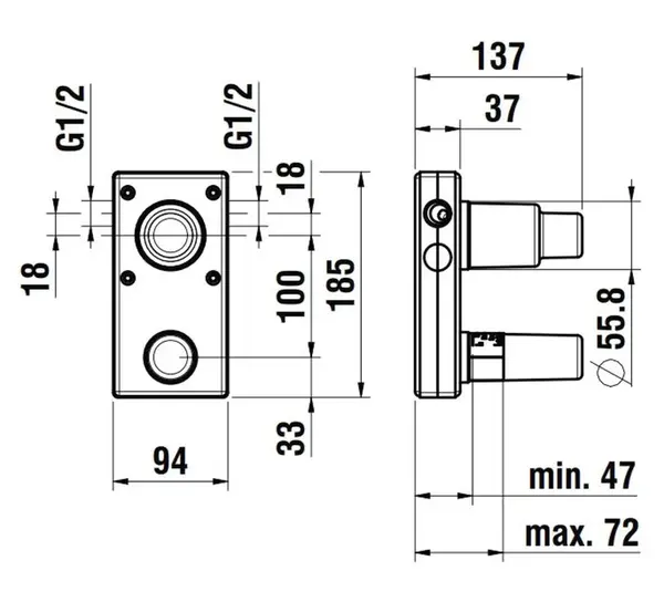 Laufen Concealed Bodies - Montážne teleso pod omietku, Simibox 2-point, páka hore HF574048000000