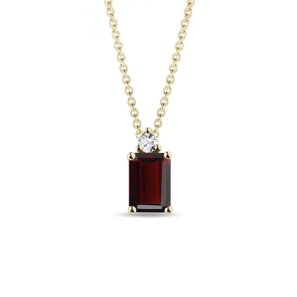 Náhrdelník s granátem a diamantem ve žlutém zlatě KLENOTA