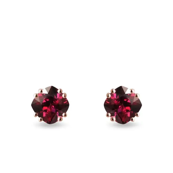 Náušnice napichovačky z ružového zlata s rhodolitmi KLENOTA