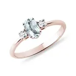 Prsteň s akvamarínom a diamantmi v ružovom zlate KLENOTA