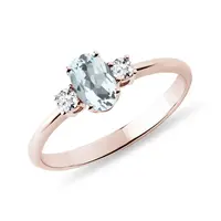 Prsteň s akvamarínom a diamantmi v ružovom zlate KLENOTA