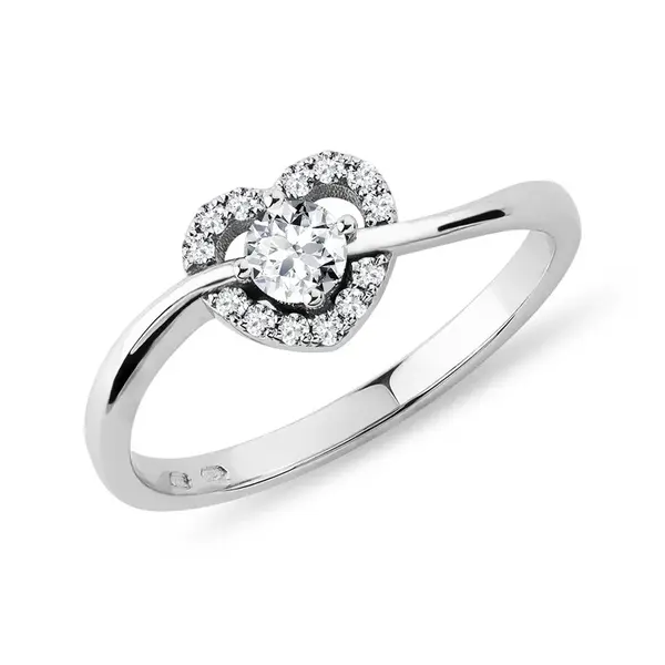 Diamantový prsteň srdce z bieleho 14 kt zlata KLENOTA