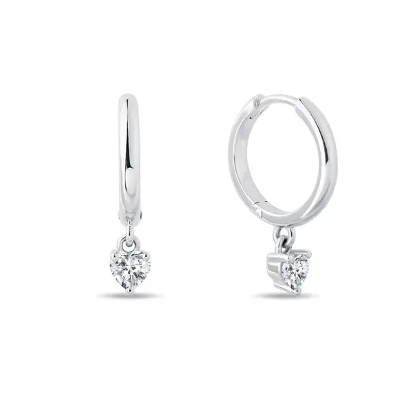 Náušnice kruhy z bieleho zlata s príveskom v tvare srdca KLENOTA