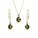 Zlatá súprava náhrdelníka a náušníc s vltavínmi a diamantmi KLENOTA