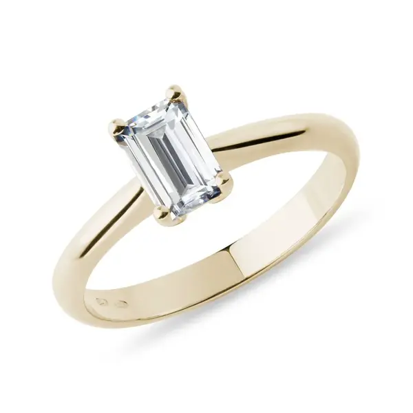 Zlatý prsteň s diamantom vo výbruse emerald KLENOTA