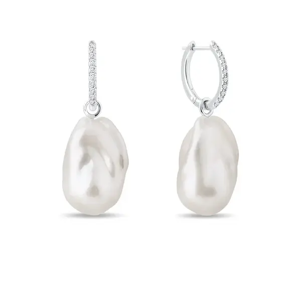 Náušnice kruhy s barokními perlami v bílém zlatě KLENOTA