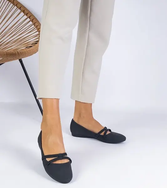 Gemre Black matte eco-leather women's ballet flats Baronna