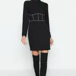 Trendyol černé vypasované třpytivé elegantní večerní šaty