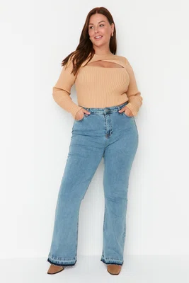 Trendyol Curve Světle modré džíny s vysokým pasem Flare Fit