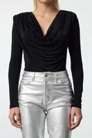 Trendyol Black Ruffle Collar Glitter Knitted Bodysuit