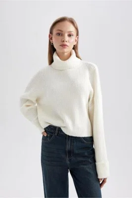 DEFACTO Oversize Wide Pattern Turtleneck Knitwear Sweater