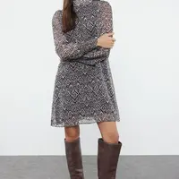 Trendyol Beige Abstract Woven Winter Dress