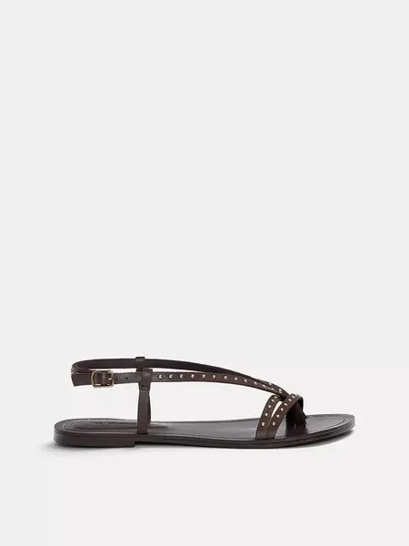 Pull&Bear Remienkové sandále  tmavohnedá / zlatá