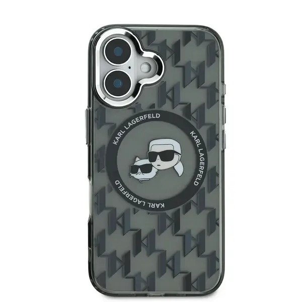 Zadní kryt Karl Lagerfeld IML Monogram K&CH Heads MagSafe pro Apple iPhone 16, černá