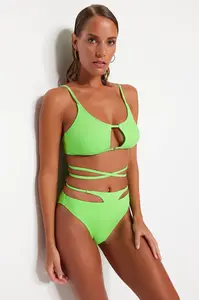Trendyol Zelená Vystřižený / Okno Vysoký pas Normální Noha Spodní díl bikin