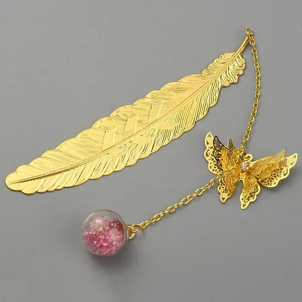 Golden Tone Brass Feather Bookmarks