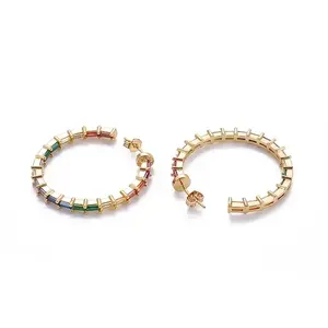 Brass Micro Pave Cubic Zirconia Stud Earrings