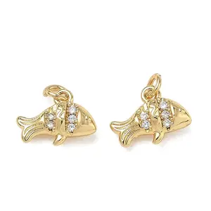 High Polished Ocean Brass Micro Pave Clear Cubic Zirconia Pendants