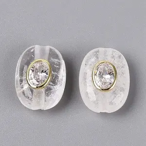 Brass Micro Pave Cubic Zirconia & Quartz Crystal Beads