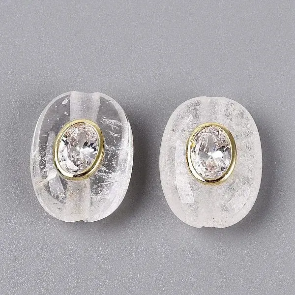 Brass Micro Pave Cubic Zirconia & Quartz Crystal Beads