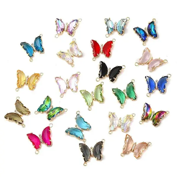 Brass Pave Faceted Glass Connector Charms